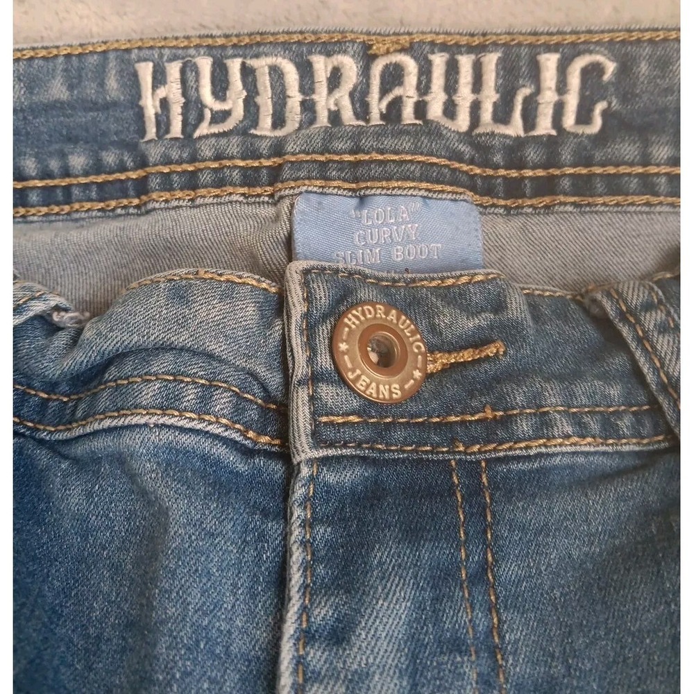 Hydraulic Jeans Womens 11 Lola Curvy Slim Boot‎ Stretch Embroidered Crosses READ - Picture 5 of 9